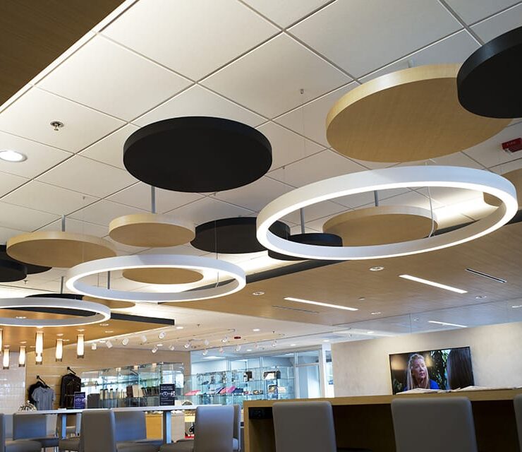 Retail space with halo lighting fixtures